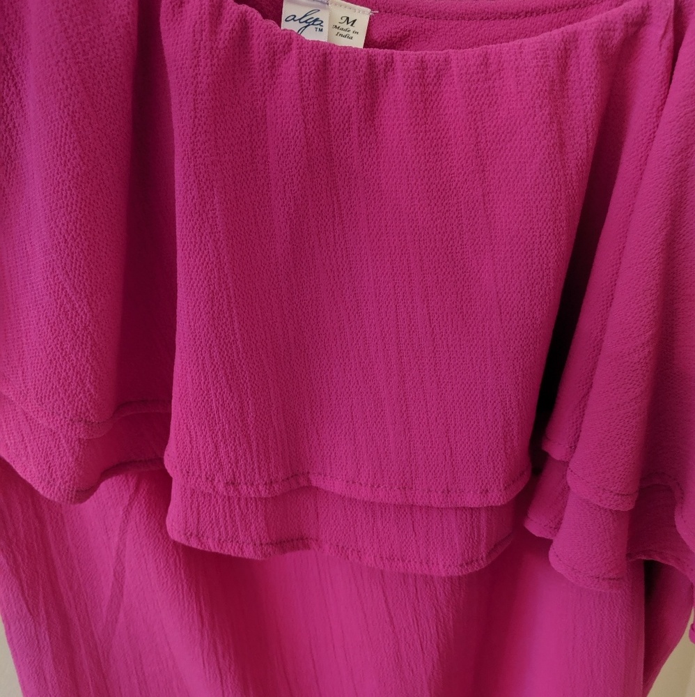 Magenta One-Shoulder Ruffle Top - Picture 2 of 3